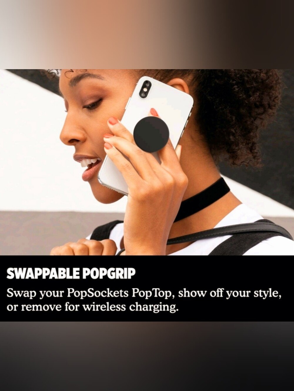 PopSocket PopGrip Black with White and Yellow Daisy Pattern - Picture 9 of 9